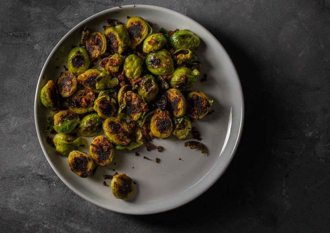 Brussel sprouts with veef bacon bits